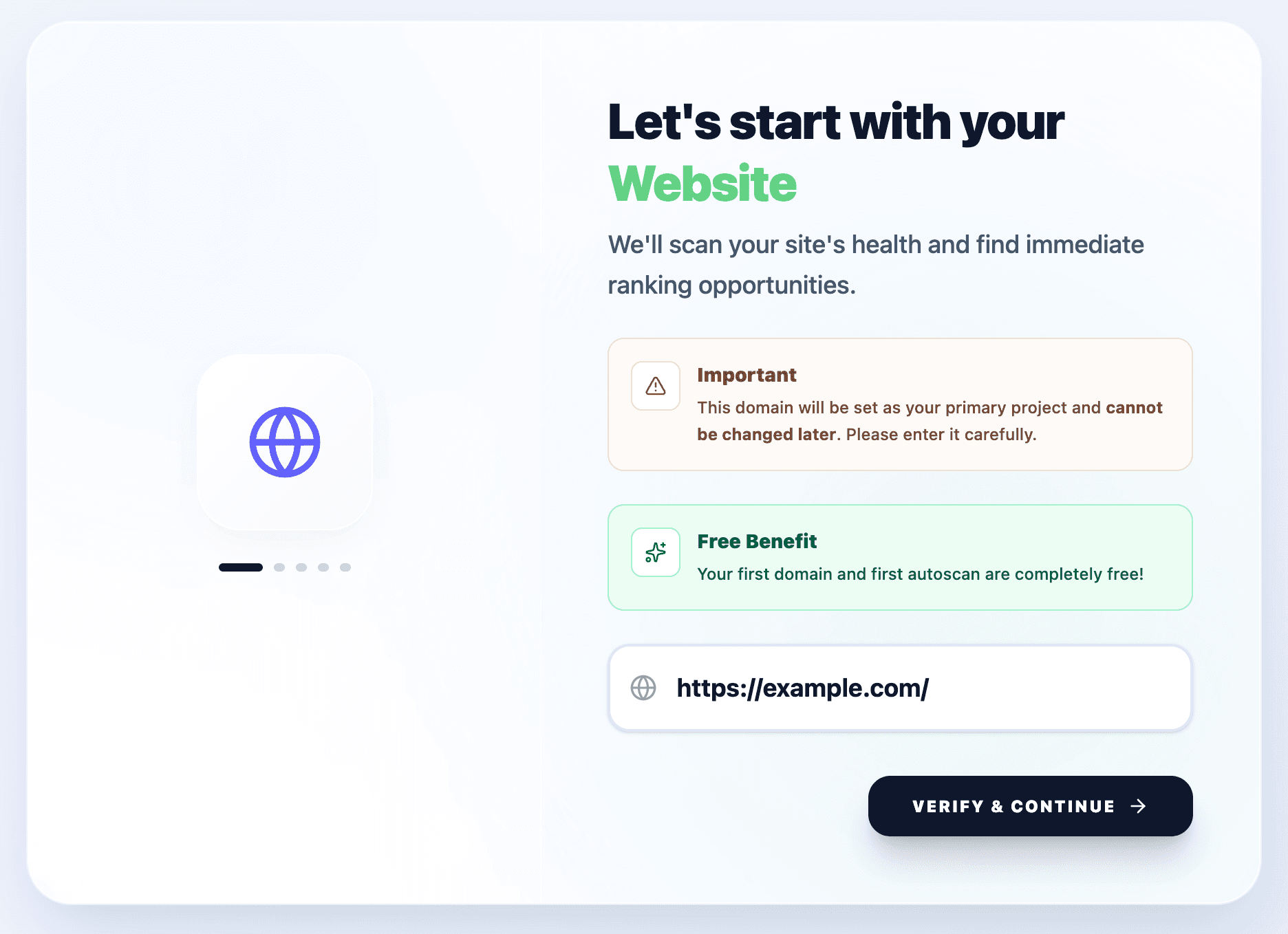 Scan your domain, Scan screen